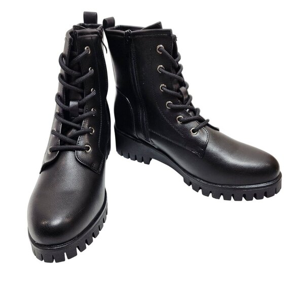 Black Combat Style Ankle Boots  Women Size 10 Lace-Up & Zipper Closure - Picture 3 of 12